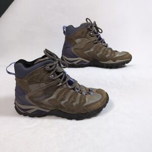 Merrell Capra Mid Waterproof Hiking Boots Women 7 Stucco Purple Vibram Technical